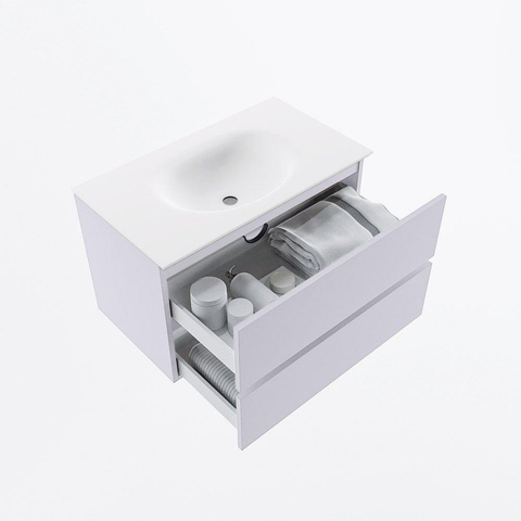Mondiaz VICA Ensemble meuble de salle de bains - 80cm - cale - 2 tiroirs - Lavabo MOON - central - 1 trou de robinet - couleur talc - version XL 60cm de hauteur SW1189143