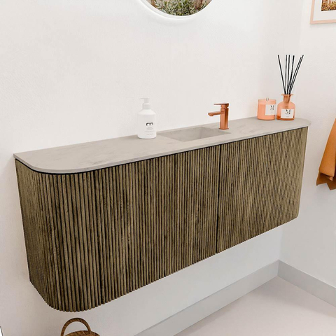 Mondiaz JOYA-DLUX 113.2cm toiletmeubel - ronding links en rechts kleur Dusk - Wastafel FAYE positie Midden 1 kraangat kleur Opalo. SW1423340