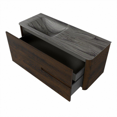 Mondiaz CIRO-DLUX Meuble de salle de bains - 120x45x50cm - vasque en solid surface Sombra - 1 bassin à gauche - sans trous de robinet - 2 tiroirs - Noyer SW1530738