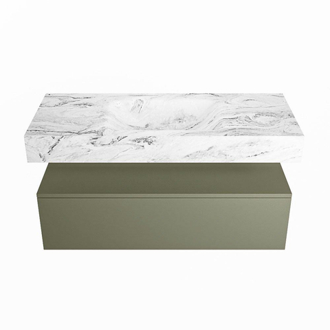 Mondiaz ALAN-DLUX Ensemble de meuble - 110cm - meuble Army mat - 1 tiroir - Lavabo Cloud Glace suspendu - vasque Centre - 1 trou de robinet SW806155