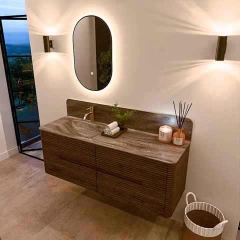 Mondiaz CIRO-DLUX Ensemble meuble de salle de bains - 140x45x50cm - Vasque solid surface Oza - 1 cuve à gauche - 1 trou de robinet - 4 tiroirs - Dusk SW1533300