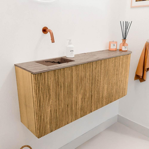 Mondiaz JOYA-DLUX 101.6cm toiletmeubel - ronding rechts kleur Oak - Wastafel FAYE positie Links Zonder kraangat kleur Arena. SW1423880