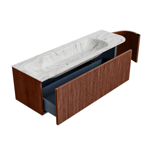 Mondiaz KURVE-DLUX Badkamermeubelset - 145x46x40cm - 1 lade - 1 deur - wastafel solid surface - links - 2 kraangaten - Ruby SW1415960