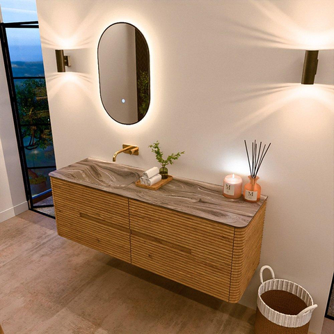 Mondiaz CIRO-DLUX Badkamermeubelset - 150x45x50cm - Solid surface wastafel Sombra - 1 wasbak Links - zonder kraangaten - 4 lades - Oak SW1531257