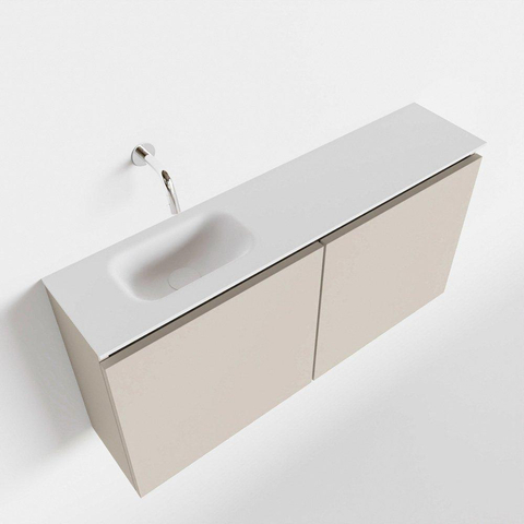 MONDIAZ TURE Toiletmeubel 100x23x50cm met 0 kraangaten 2 deuren linen mat Wastafel Eden links Solid Surface Wit SW475105