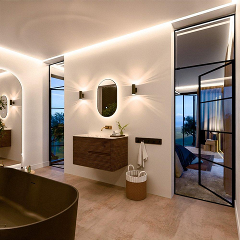 Mondiaz CIRO-DLUX Ensemble de meubles de salle de bains - 90x45x50cm - lavabo solid surface Glace - 1 vasque au milieu - sans trous de robinet - 2 tiroirs - Dusk SW1532865