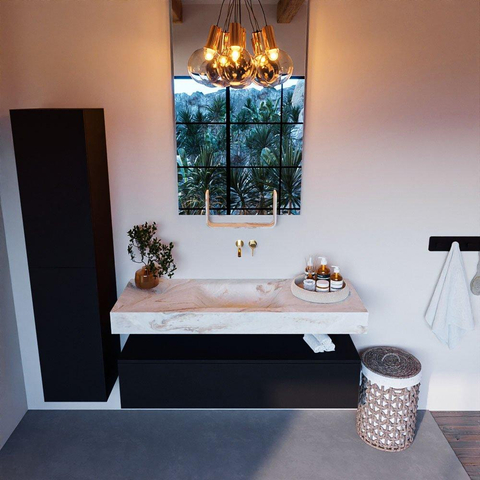 Mondiaz ALAN-DLUX Ensemble de meuble - 130cm - meuble Urban mat - 1 tiroir - Lavabo Cloud Frappe suspendu - vasque Centre - 0 trous de robinet SW805005