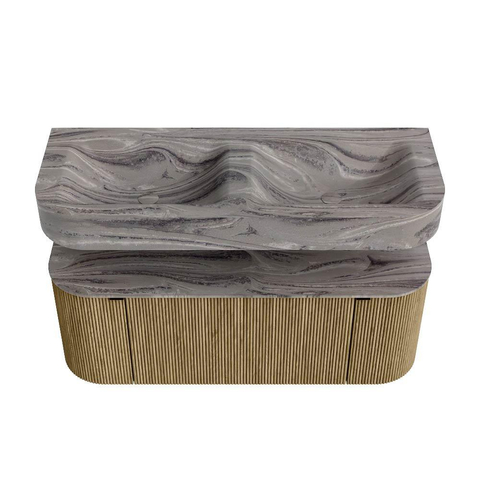 MONDIAZ THOR-DLUX 120cm meuble de salle de bains arrondi gauche + droite couleur Dusk avec 1 tiroir et 2 portes. Vasque suspendue CLOUD Double 2 trous de robinet couleur Sombra. SW1463667