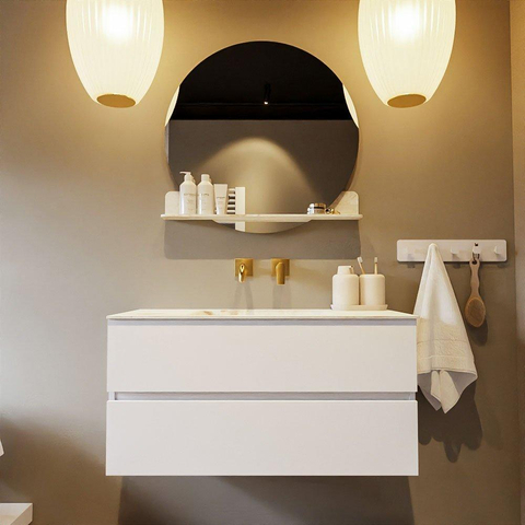 MONDIAZ VICA-DLUX Ensemble meuble de salle de bains - 100cm - sous-meuble talc - 2 tiroirs - lavabo encastré cloud centré - sans trous de robinet - version haute 60cm - frape SW1088817