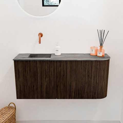 Mondiaz JOYA-DLUX 91.6cm toiletmeubel - ronding rechts kleur Walnut - Wastafel FAYE positie Links Zonder kraangat kleur Sombra. SW1424758