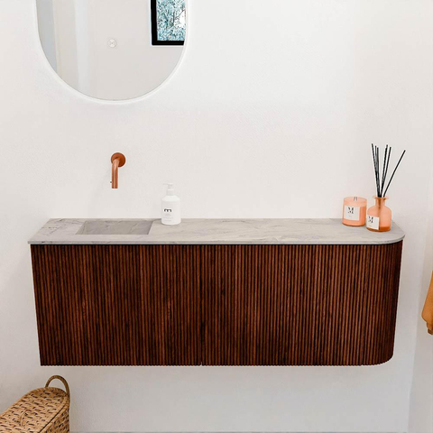 Mondiaz JOYA-DLUX 111.6cm toiletmeubel - ronding rechts kleur Ruby - Wastafel FAYE positie Links Zonder kraangat kleur Glace. SW1423571