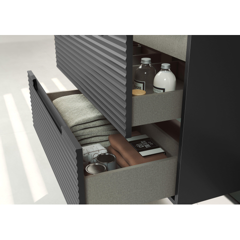 Saniclass Prime Balance Meuble de salle de bain - 80x55x45cm - 1 vasque rectangulaire en céramique blanc - 1 trou de robinet - 2 tiroirs - miroir rectangulaire - mat anthracite SW916153