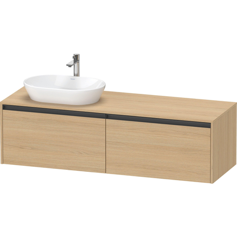 Duravit Ketho.2 Wastafelonderbouwkast - inclusief consoleplaat - met 2 laden - voor waskom links - 160x55x45.9cm - met handgrepen antraciet - natuur eiken mat SW772253