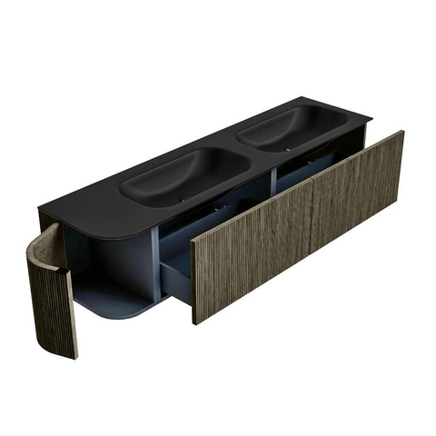 Mondiaz KURVE Badkamermeubelset - 175x46x40cm - 2 lade - 1 deur - wastafel solid surface - dubbel / rechts - 2 kraangaten - Shadow SW1414300