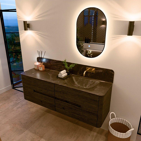 Mondiaz CIRO-DLUX Badkamermeubelset - 150x45x50cm - Solid surface wastafel Lava - 1 wasbak Rechts - zonder kraangaten - 4 lades - Shadow SW1532486