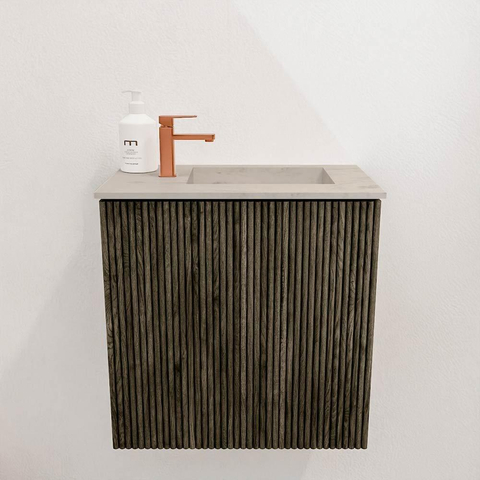 Mondiaz JOYA-DLUX 40cm toiletmeubel - kleur Shadow - Wastafel FAYE positie Rechts 1 kraangat kleur Opalo. SW1422916