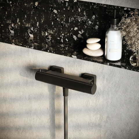 Hotbath Gal Thermostatische Douchemengkraan - met 1/2" onderaansluiting - PVD - geborsteld gunmetal (antraciet) SW656185