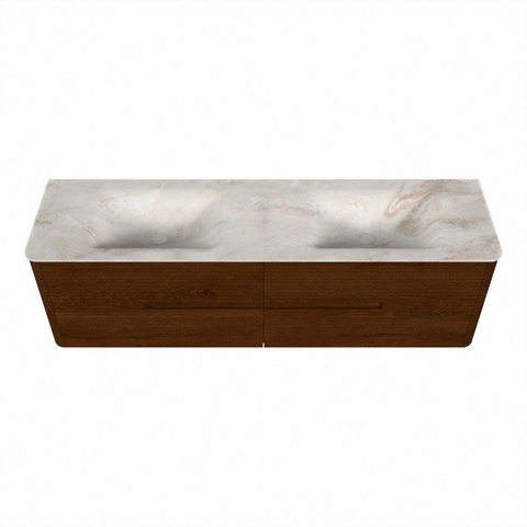 Mondiaz CIRO-DLUX Badkamermeubelset - 170x45x50cm - Solid surface wastafel Frappe - 2 wasbak Dubbel - 2 kraangaten - 4 lades - Ruby SW1531542