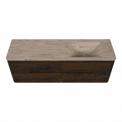 Mondiaz CIRO-DLUX Badkamermeubelset - 150x45x50cm - Solid surface wastafel Arena - 1 wasbak Rechts - 1 kraangat - 4 lades - Walnut SW1530470