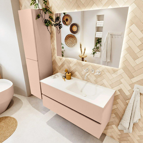 MONDIAZ VICA Ensemble meuble de salle de bains - 110cm - meuble bas rosee - 2 tiroirs - lavabo cloud droite - sans trous de robinet - version haute 60cm - talc SW1083305