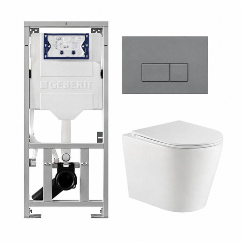 QeramiQ Dely Toiletset - 36.3x51.7cm - diepspoel - rimless - Geberit UP320 inbouwreservoir - met Burda frame - softclose toiletzitting - bedieningsplaat licht grijs - rechthoekige knoppen - mat wit SW1164343