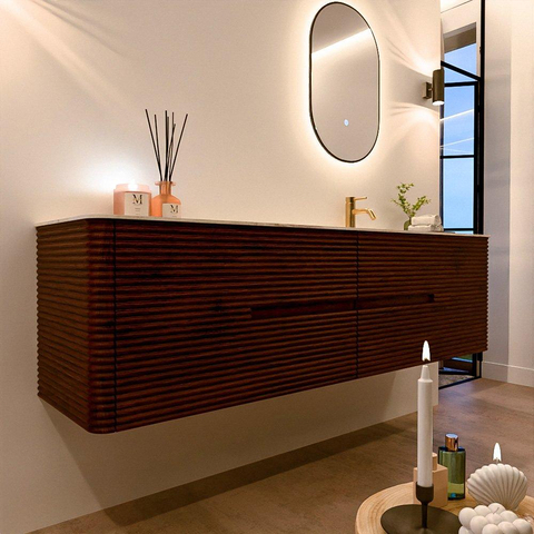 Mondiaz CIRO-DLUX Ensemble de meubles de salle de bains - 180x45x50cm - Plan vasque Solid surface Ostra - 1 lavabo à droite - 1 trou de robinet - 4 tiroirs - Ruby SW1531876