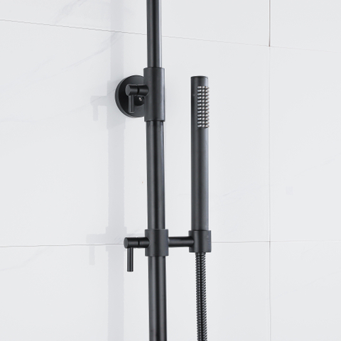 FugaFlow Eccelente Ensemble de douche de tête avec robinet thermostatique - 30cm douche de tête - flexible métallique - douchette à main sur barre - noir mat SW1451085