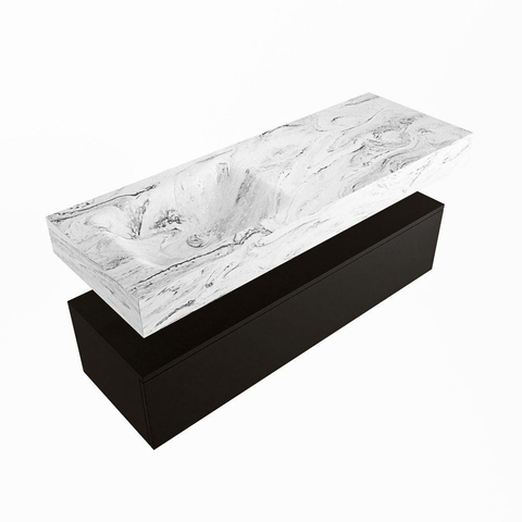 Mondiaz ALAN-DLUX Ensemble de meuble - 130cm - meuble Urban mat - 1 tiroir - Lavabo Cloud Glace suspendu - vasque Gauche - 1 trou de robinet SW805531