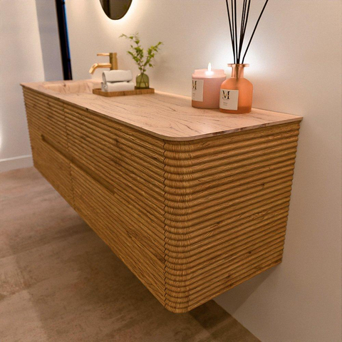 Mondiaz CIRO-DLUX Badkamermeubelset - 160x45x50cm - Solid surface wastafel Arena - 1 wasbak Links - 1 kraangat - 4 lades - Oak SW1531362