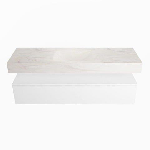 Mondiaz ALAN-DLUX Ensemble de meuble - 150cm - meuble Talc mat - 1 tiroir - Lavabo Cloud Ostra suspendu - vasque Centre - 1 trou de robinet SW806807