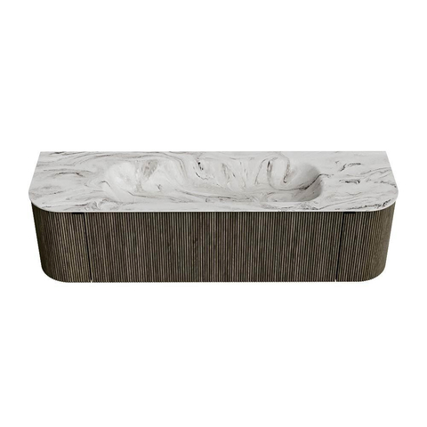 Mondiaz KURVE-DLUX Badkamermeubelset - 160x46x40cm - 1 lade - 2 deuren - wastafel solid surface - midden - 1 kraangat - Shadow SW1414563