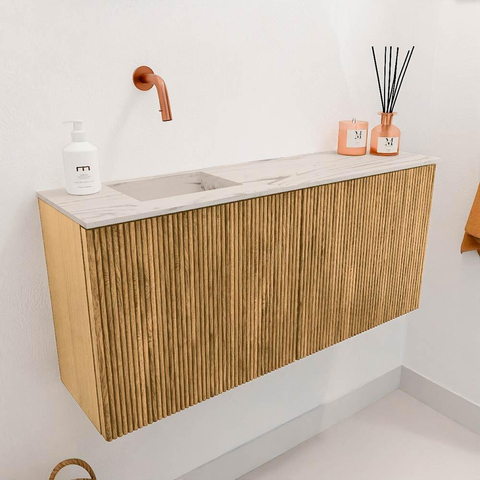 Mondiaz JOYA-DLUX 90cm meuble de toilette - couleur Chêne - Vasque FAYE position Gauche Sans trou de robinet couleur Nata. SW1424031