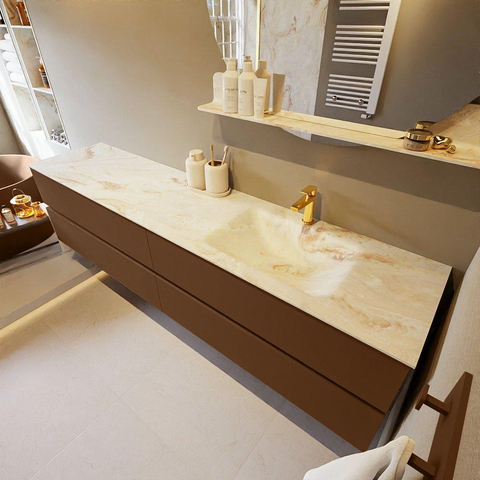 MONDIAZ VICA-DLUX Ensemble meuble de salle de bains - 200cm - meuble sous-vasque Rust - 4 tiroirs - lavabo encastré Cloud à droite - 1 trou de robinet - version haute 60cm - Frappe SW1089113