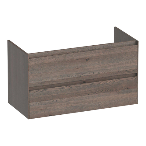 BRAUER Inspire meuble sous-lavabo 100 2 tiroirs softclose - sans poignées - 1 découpe pour siphon - chêne massif - lamelles chêne noir SW1200533