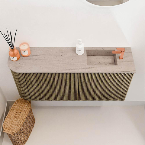 Mondiaz JOYA-DLUX Meuble de salle de bains 91.6cm - arrondi gauche couleur Dusk - Vasque FAYE position Droite 1 trou de robinet couleur Saba. SW1426088