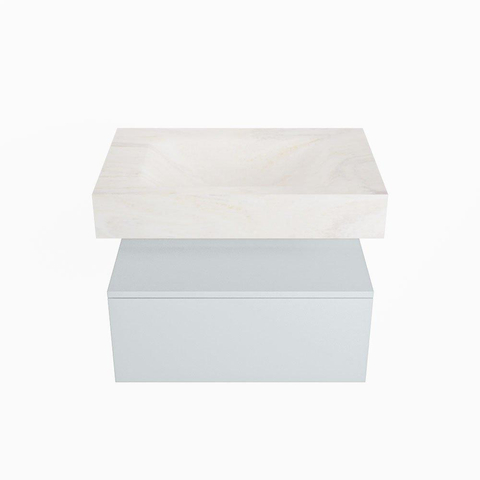 Mondiaz ALAN-DLUX Ensemble de meuble - 70cm - meuble - Clay mat - 1 tiroir - Lavabo Cloud Ostra suspendu - vasque Centre - 1 trou de robinet - Beige SW807807