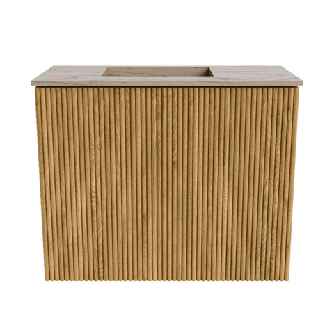 Mondiaz JOYA-DLUX 50cm toiletmeubel - kleur Oak - Wastafel FAYE positie Links 1 kraangat kleur Arena. SW1423843