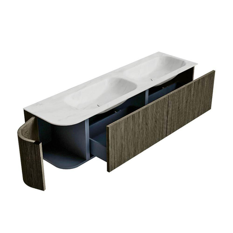 Mondiaz KURVE-DLUX Ensemble meuble de salle de bains - 165x46x40cm - 2 tiroirs - 1 porte - vasque solid surface - double / droite - 2 trous de robinet - Shadow SW1414114