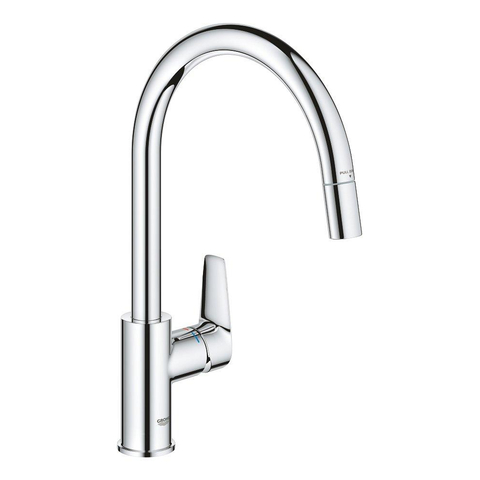 Grohe Start Edge Robinet de cuisine - 1 trou - bec haut orientable extensible - saillie 21,5 cm - levier fermé - chromé SW924867