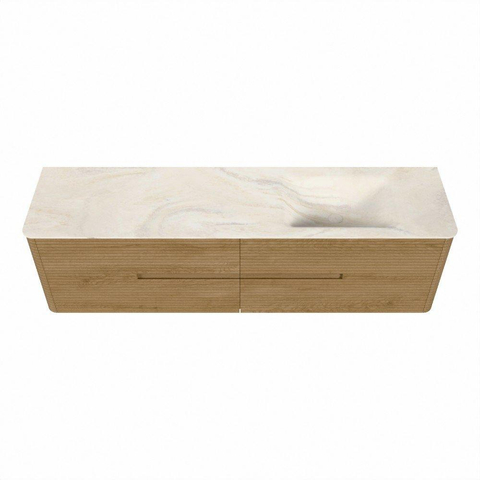 Mondiaz CIRO-DLUX Meuble de salle de bains - 180x45x50cm - Plan-vasque solid surface Ostra - 1 bassin à droite - 1 trou de robinet - 4 tiroirs - Chêne SW1530938