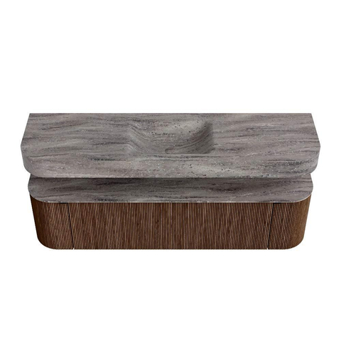 MONDIAZ THOR-DLUX 170cm badmeubel ronding links + rechts kleur Walnut met 1 lade en 2 deuren. Vrijhangende wastafel CLOUD Midden 1 kraangat kleur Oza. SW1465680