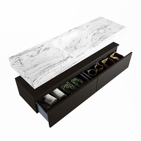 Mondiaz ALAN-DLUX Ensemble de meuble - 150cm - meuble Urban mat - 2 tiroirs - Lavabo Cloud Glace suspendu - vasque Centre - 1 trou de robinet SW805680
