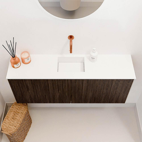 Mondiaz JOYA 100cm meuble de salle de bains - couleur Walnut - Vasque FAYE position Milieu Sans trou de robinet couleur Talc SW1421270