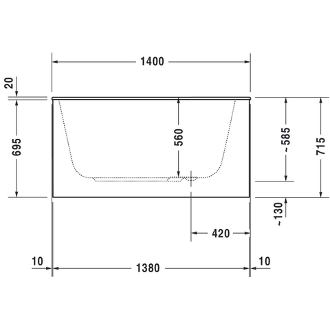 Duravit DuraStyle kunststof bad acryl rechthoekig 140x80x56cm zonder poten voor inbouw of ommanteling wit SW54486