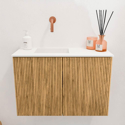 Mondiaz JOYA 60cm toiletmeubel - kleur Oak - Wastafel FAYE positie Links Zonder kraangat kleur Talc. SW1421100