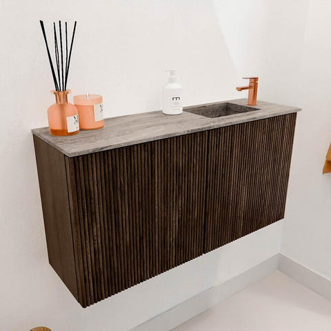 Mondiaz JOYA-DLUX 80cm meuble de salle de bains - couleur Walnut - Vasque FAYE position Droite 1 trou de robinet couleur Oza. SW1424561