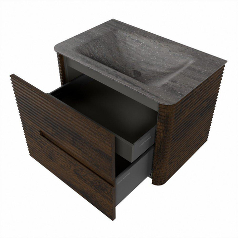 Mondiaz CIRO-DLUX Ensemble de meubles de salle de bains - 70x45x50cm - Lavabo solid surface Oza - 1 vasque au milieu - 1 trou de robinetterie - 2 tiroirs - Noyer SW1530584