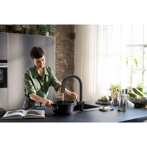 Hansgrohe Aqittura M91 SodaSystem 210, uittrekbare uitloop 1jetsBox, starter set mat zwart SW1567463