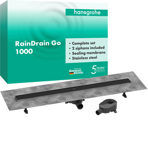 Hansgrohe RainDrain Go Douchegoot - 100cm - standaard/vlakke installatie - betegelbaar - mat zwart SW1590469