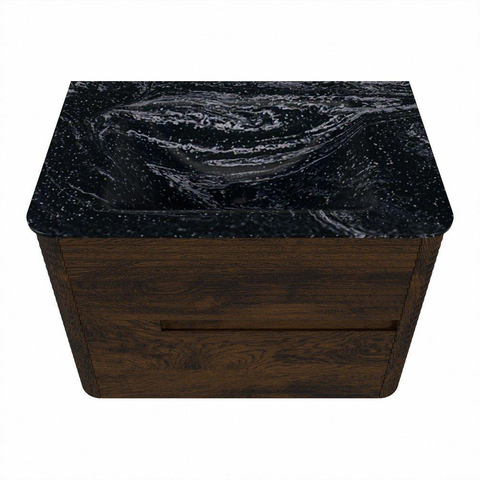 Mondiaz CIRO-DLUX Ensemble meuble de salle de bains - 70x45x50cm - Lavabo solid surface Lava - 1 vasque au milieu - sans trous de robinet - 2 tiroirs - Noyer SW1530142